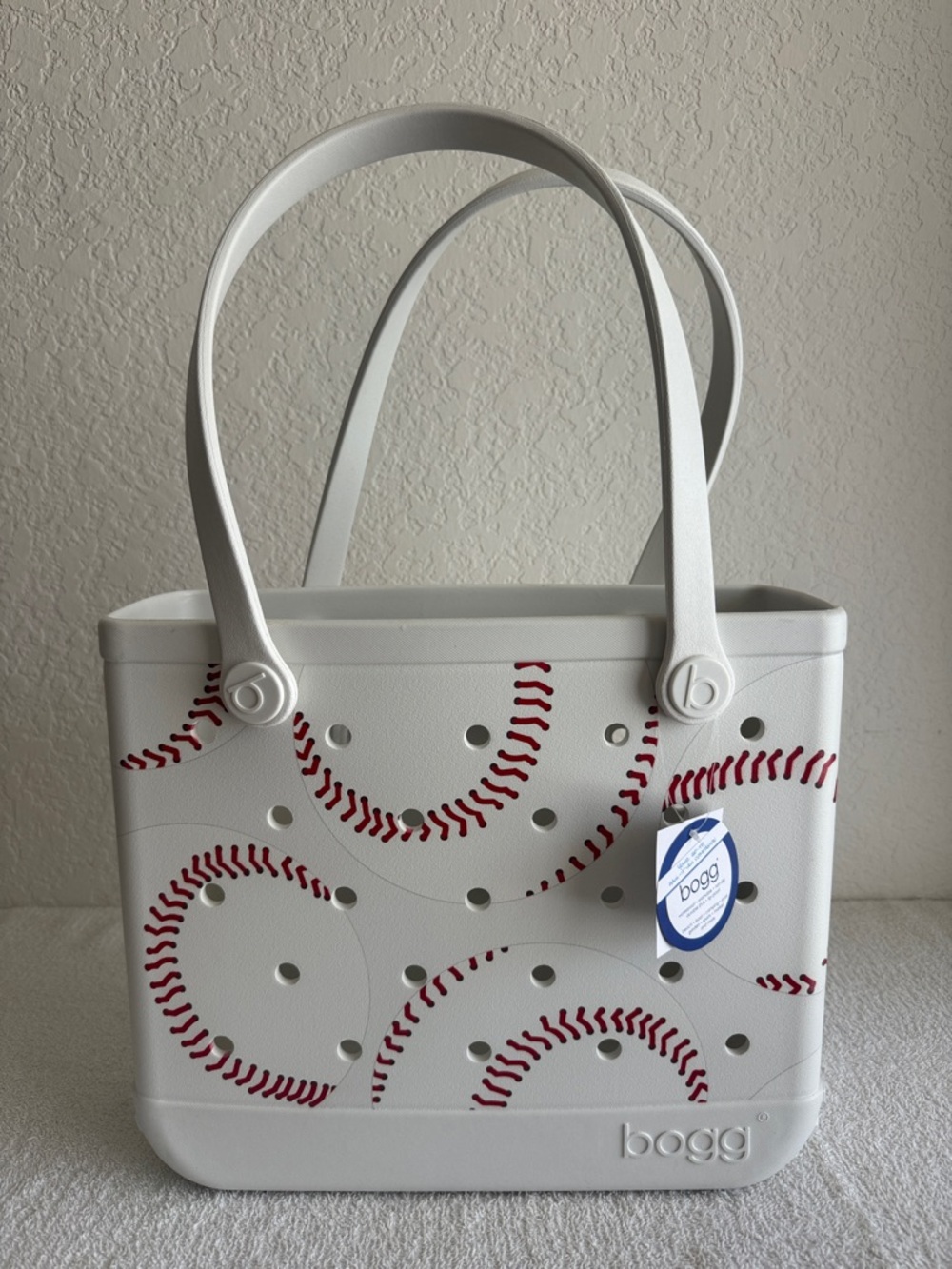 Bogg Bag White Baseball Print Tote Bag